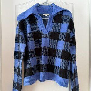 Mystree Sailor Collar Blue Black Buffalo Plaid Sweater Misses Size M EUC!